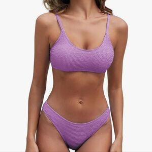 Women'S Ribbed Bikini Sets Scoop Neck Swimsuit Textured‎ Two Piece, XS,NIB